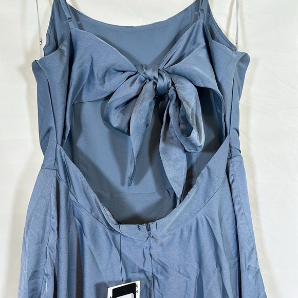Lulus Days Like Today Blue Satin Asymmetrical Tie-Back Midi Dress - Picture 8 of 8